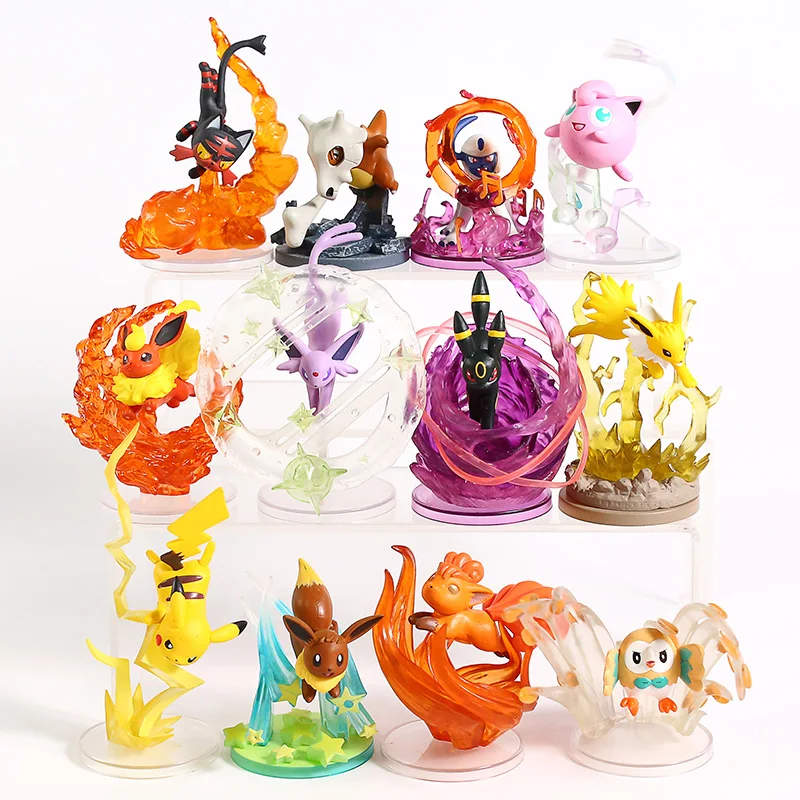 Анимированный Монстр Flareon Jolteon Umbreon Espeon Jigglypuff eeevee Vulpix Cubone Litten Absol Rowlet Фигурки игрушки 6 шт./компл