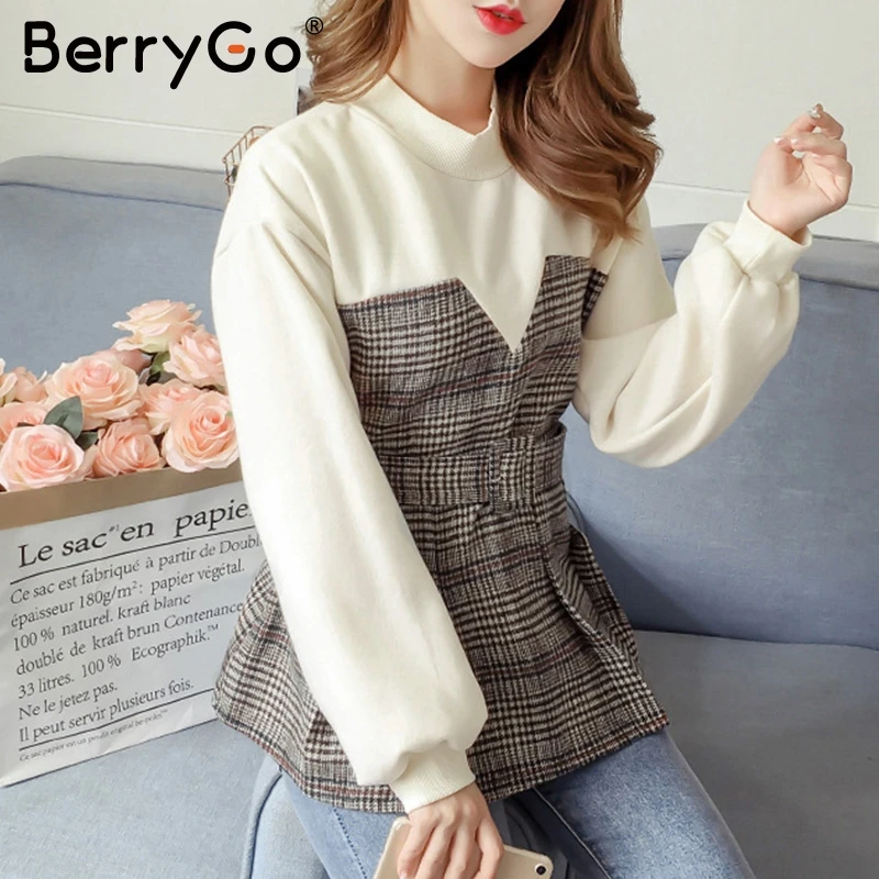 BerryGo Повседневная Женская толстовка с О-образным вырезом и длинным рукавом