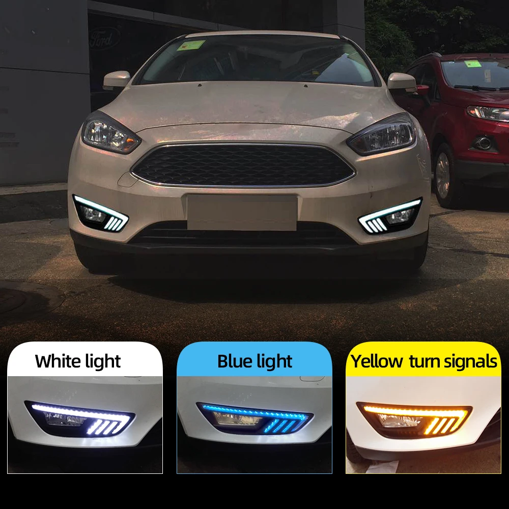 Автомобильные мигающие дневные ходовые огни 2 шт. для Ford Focus 3 2015 2016 2017 2018