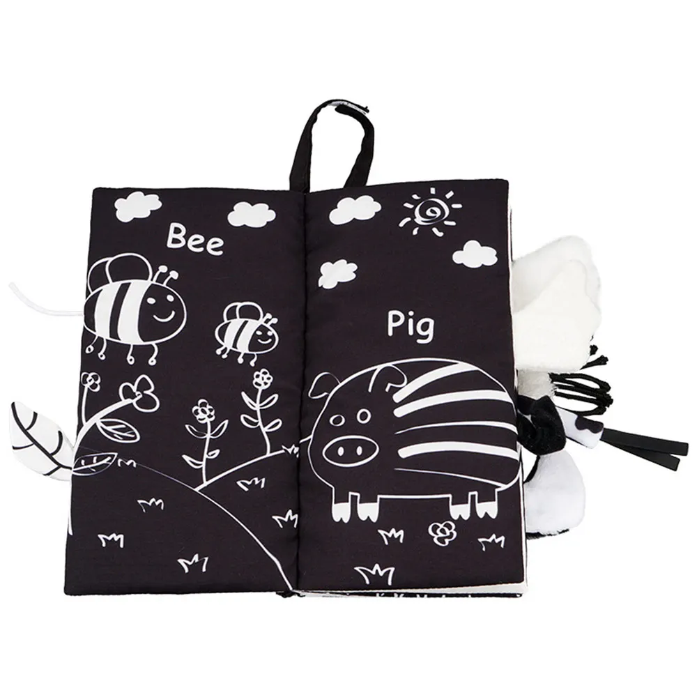 

Early Educational Cognition Baby Toys Black White Visual Baby Book For Newborns Soft Animals Tail Cloth Book Baby Rattle Toys
