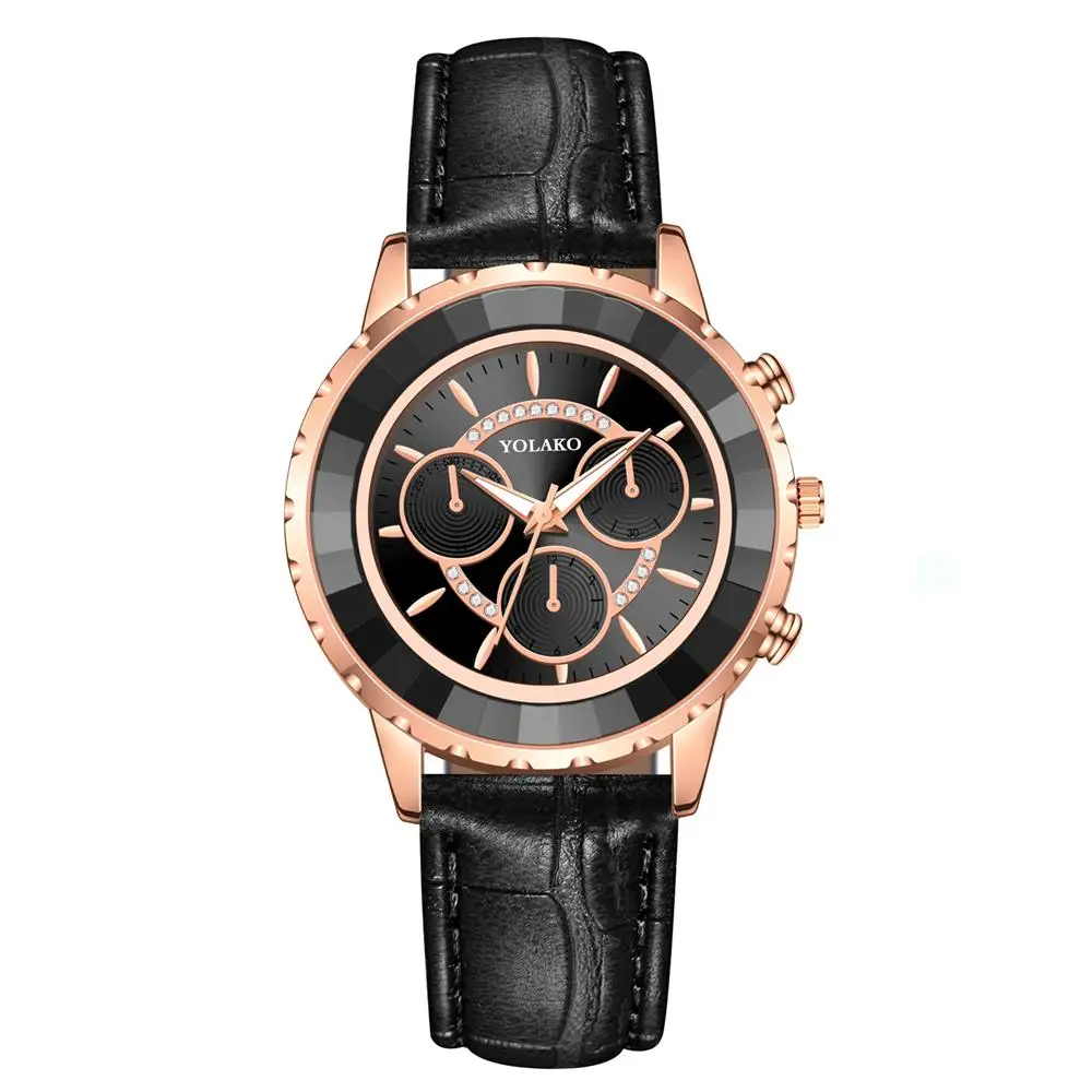 

Luxury Fashion Three Eyes Dial Women Green Watch Quartz Leather Ladies Wristwatches 2020 YOLAKO Brand Woman Clock Montre Femme