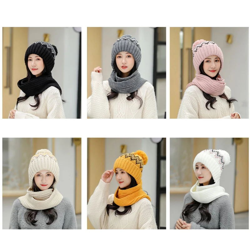 

Women's Winter New Style Korean Thickened Earmuffs Wool Scarf Hat Warm Novelty Knitted Fur Scarf Hat Womens Beanie Hats