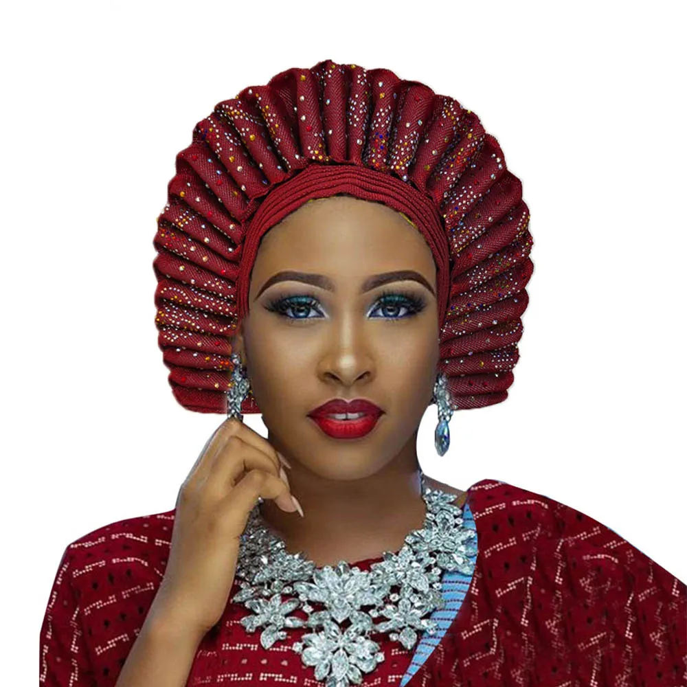 Высокое качество aso oke gele африканские головные уборы с камнями | Дом и сад