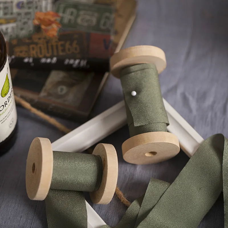 Атласная шифоновая шелковая лента с деревянной катушкой прозрачная бахромой для