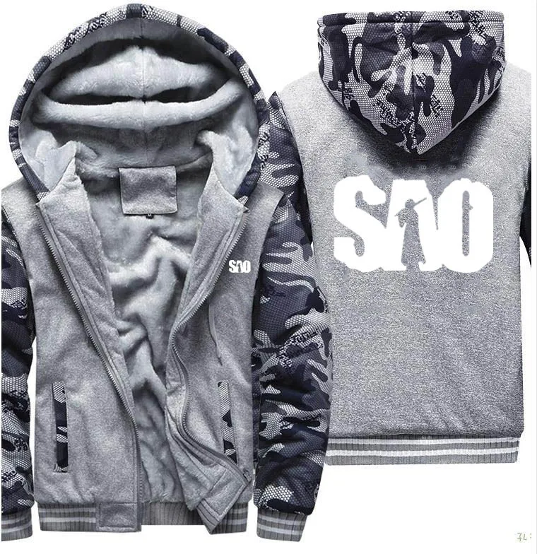 

SAO Sword Art Online Hoodie Men's Winter Warm Thicken Fleece Zipper Sweatshirt Coat Jackets Hoody Male plus size