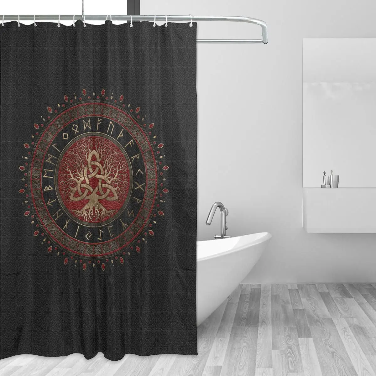 

Tree Of Life Triquetra Bathing Bathroom Shower Curtain Viking Ragnar Waterproof Polyester Fabric High Quality Bath Curtains