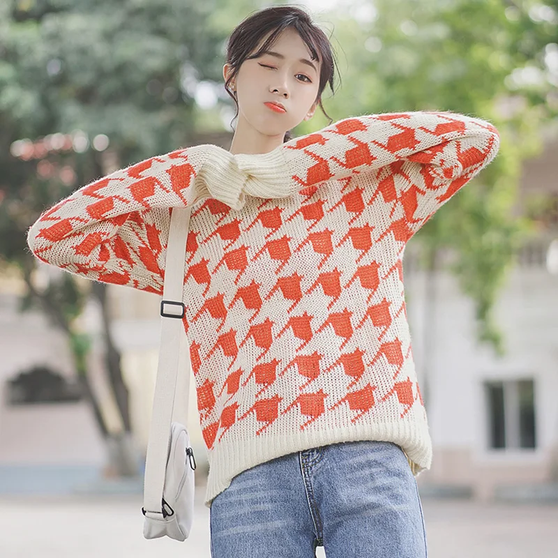 

Silk Khaki 2019 New Style Spring and Autumn Stripes Lightweight Sweater Loose Contrasting Color Jersey Student Undershirt Female