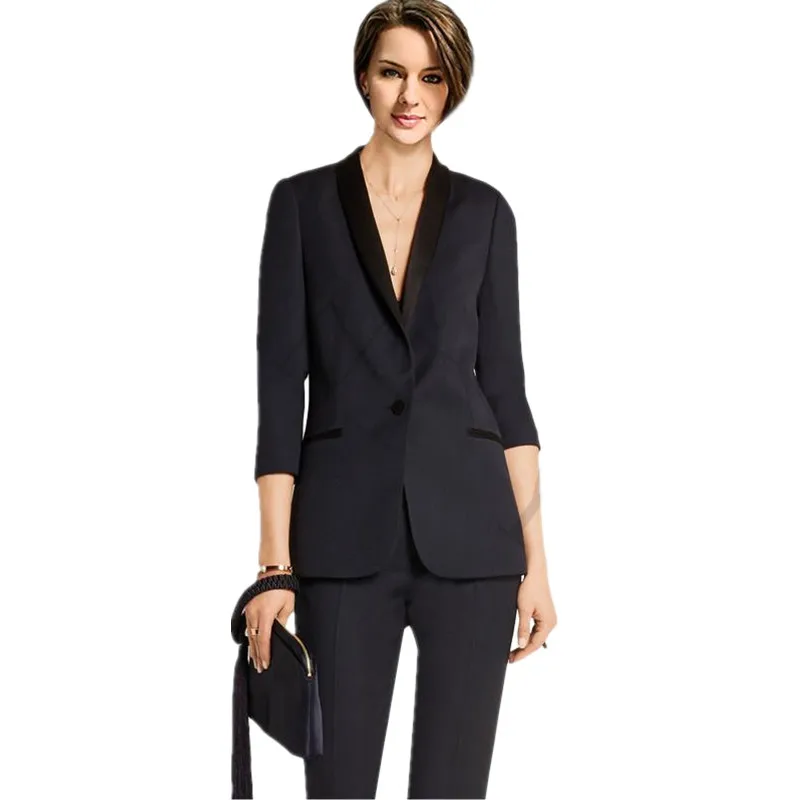 Пиджак и брюки новинка женские деловые костюмы Черная Женская Офисная форма на