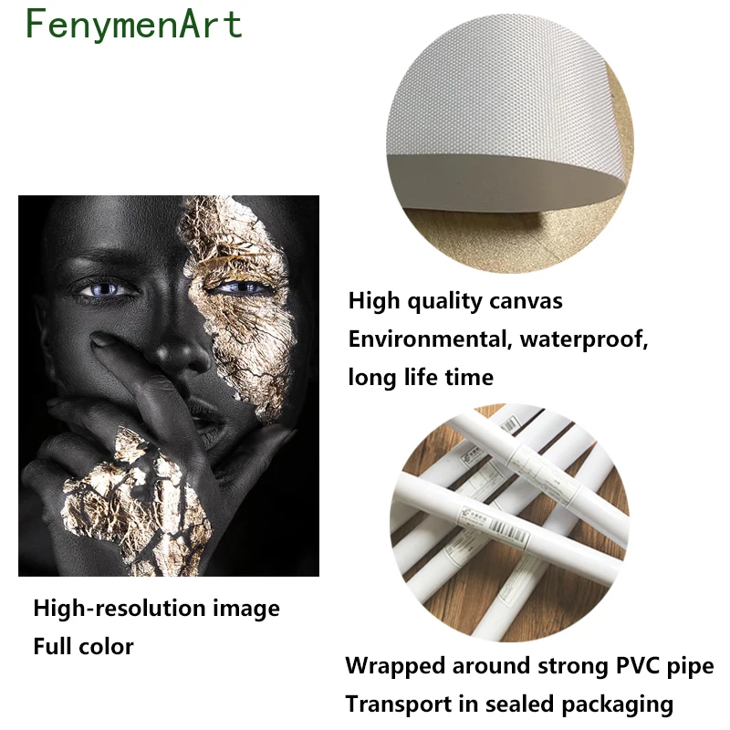 

African Black Gold Woman Poster And Prints Pretty Face Canvas Painting Wall Art Picture For Living Room Home Decor No Frame