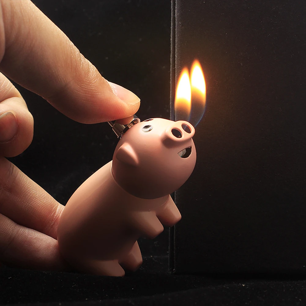 

New Creative Compact Little Piggy Jet Lighter Butane Pig Inflated Dual Nozzles Free Fire Lighter Mini Funny Piggy Gas Lighters