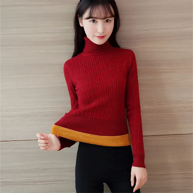 0.65 High Grade Velvet Plus New Arrival Thick Winter Knitted Women Sweater Turtleneck Pullovers Size MAX Weight 85kg | Женская одежда