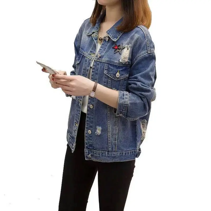 Женская джинсовая куртка в стиле панк винтажная с забавным мультяшным принтом
