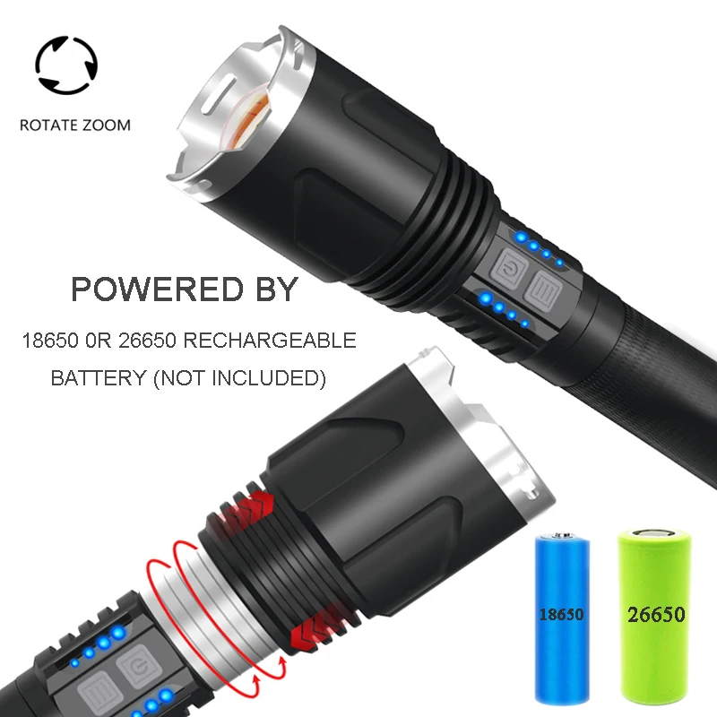 Супер яркий XHP110 Мощность Фул фонарик USB Перезаряжаемые СВЕТОДИОДНАЯ Лампа 18650