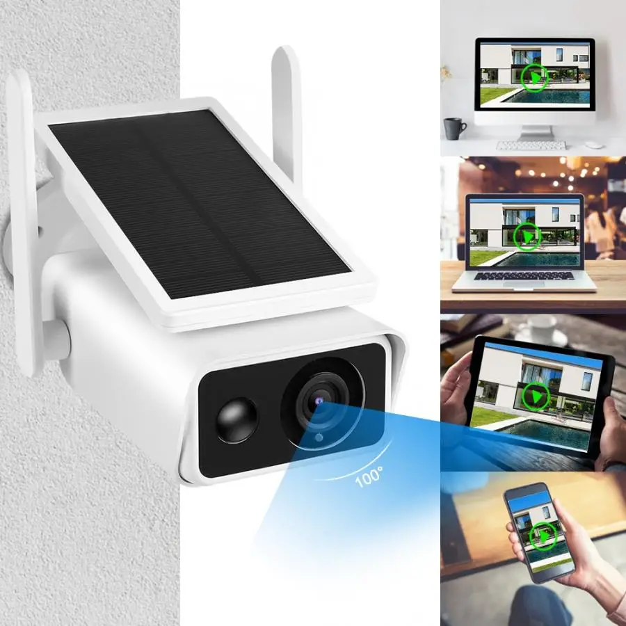 Камера безопасности 1080P Full HD WiFi цилиндрическая камера с солнечной панелью