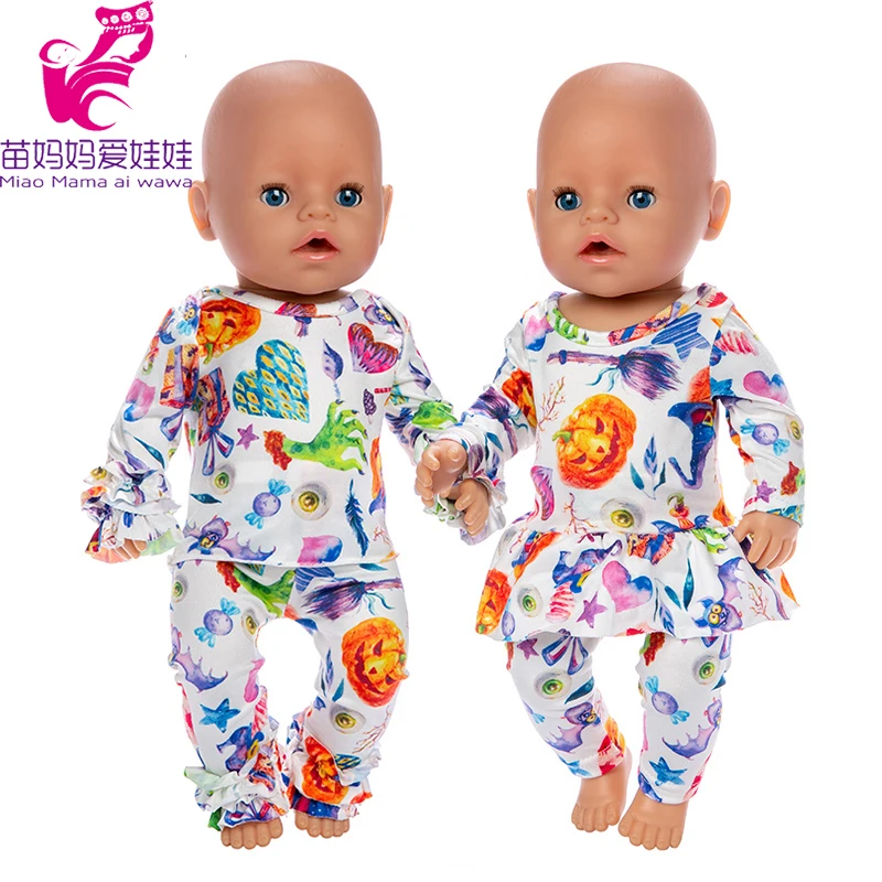 

Baby Doll Clothes Pumpkin Skull Pajama Set for 17 Inch Baby New Born Doll Oufit 18 Inch Doll Clothes Kids Halloween Gift