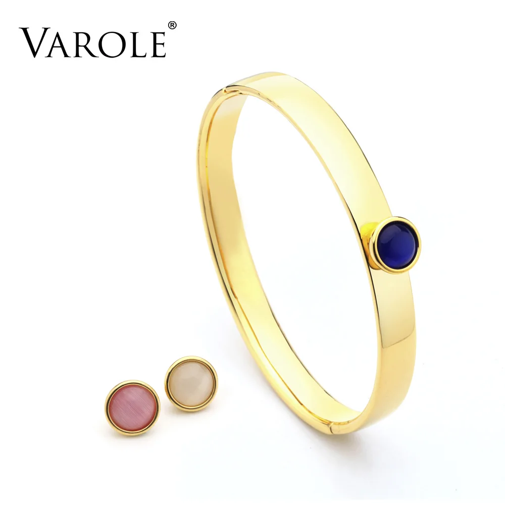 

VAROLE 3 Colors Replaceable Opal Set Cuff Bracelets Bangles For Women Gold Color Minimalist Bangle Fashion Jewelry