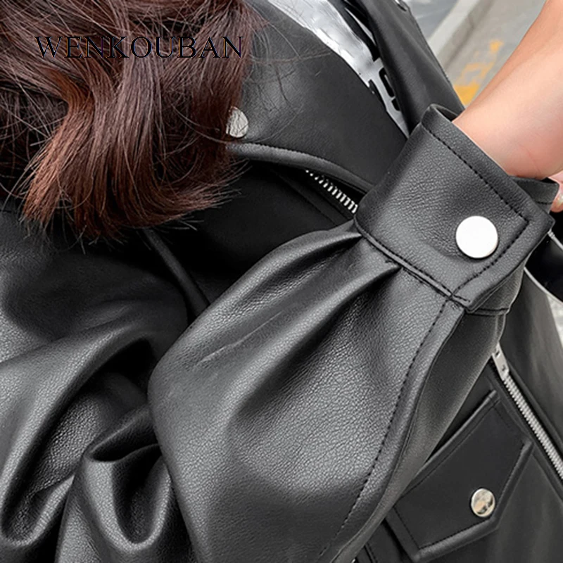 

Black Faux Leather Jacket Women Casual Coat PU Loose Motorcycle Jackets Female Streetwear Oversized Coat Spring Biker Outerwear