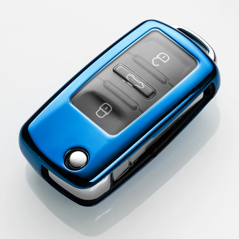 blue ТПУ чехол для ключей для VW Golf Lavida Tiguan Bora для Golf, jetta, Polo Passat; Skoda Octavia A5 Fabia сиденье Ibiza Leon Beetle брелок - Название цвета: blue