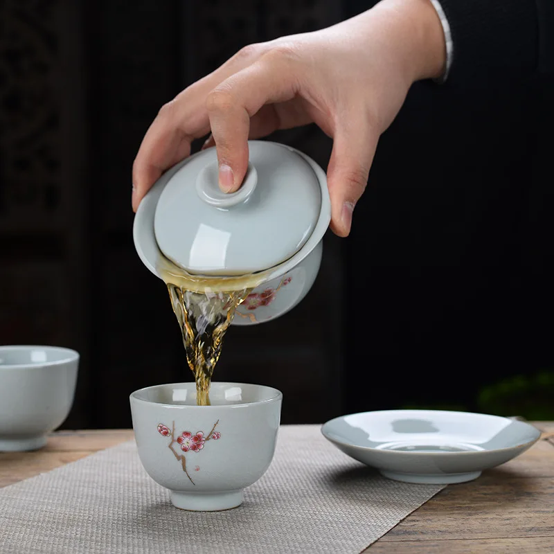 200 мл изысканный знаменитый чайный набор Guan kiln Gaiwan фарфоровых чайных чаш покрытая