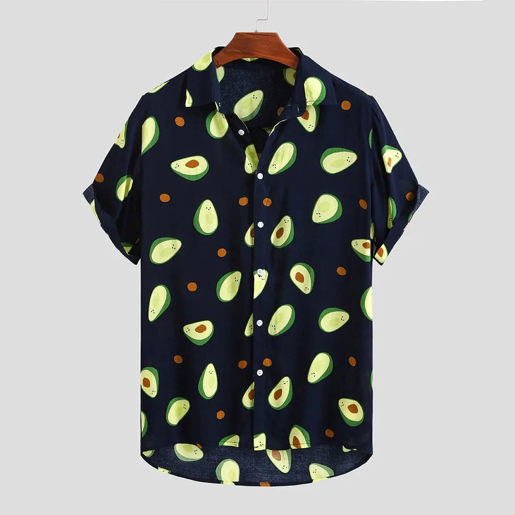 

New hot sale shirt men's avocado printed short-sleeved V-neck shirt lapel short-sleeved casual comfortable sh