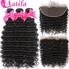 Бразильские пряди глубоких волн с застежкой, наращивание волос, 3 пряди с фронтальной 100% человеческими волосами Remy для черной женщины