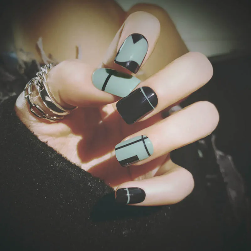 style4 Летние простые накладные ногти синего цвета для девочек, модные накладные ногти в американском стиле, короткие накладные ногти DIY, полностью покрывающие ногти с клеем - Цвет: style4
