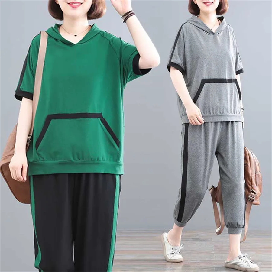 

Womens M-5XL long-sleeved suit 2021 Summer New foreign style loose loose thin casual fashion sports two piece suit