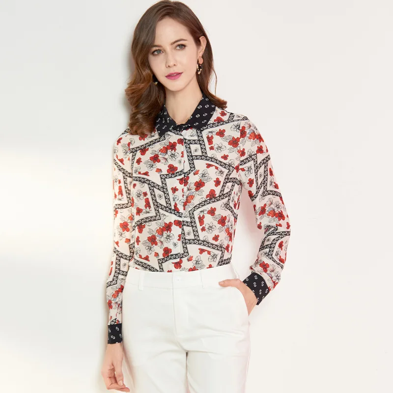 

Женские блузки и топы, шелковые, белые, красные, черные, цветочные, офисные, формальные, повседневные рубашки, большие размеры, весна-лето, сексуальные, Haut Femme