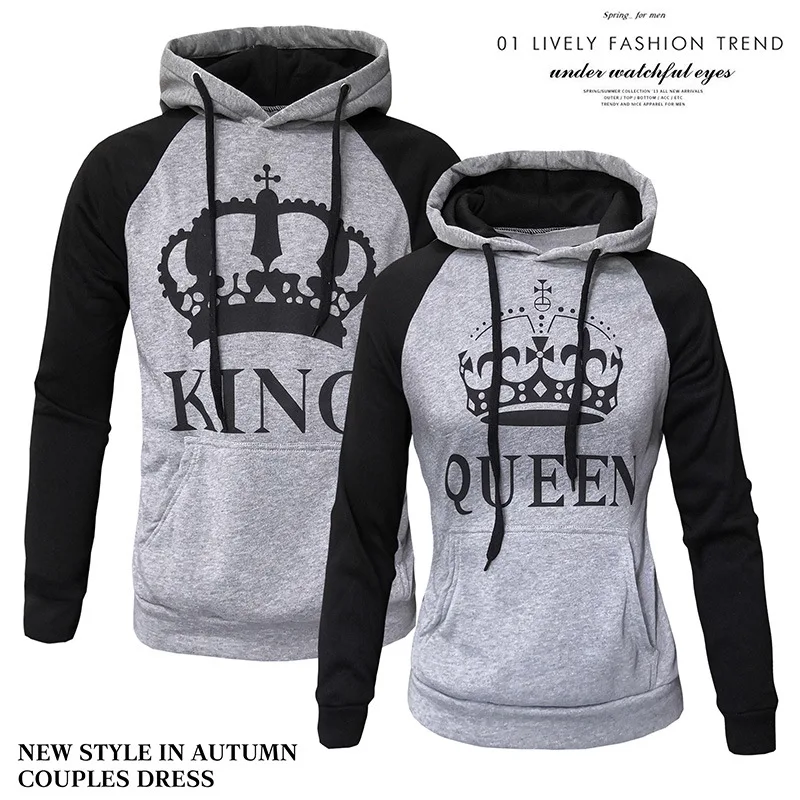 

Couple's Hooded Sweatshirts Men's Long Sleeve Pullover Hoodies Color-Block Large Pocket Casual Coat Women's Printed Sweatshirts