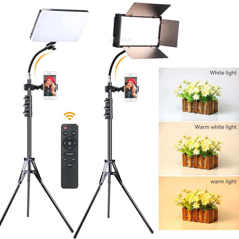 Enlarge LED Photo Video Light Photograph Selfie Panel Lamp With Tripod Phone Clip For Youtube Gaming Studio Live Streaming Fill Lighting