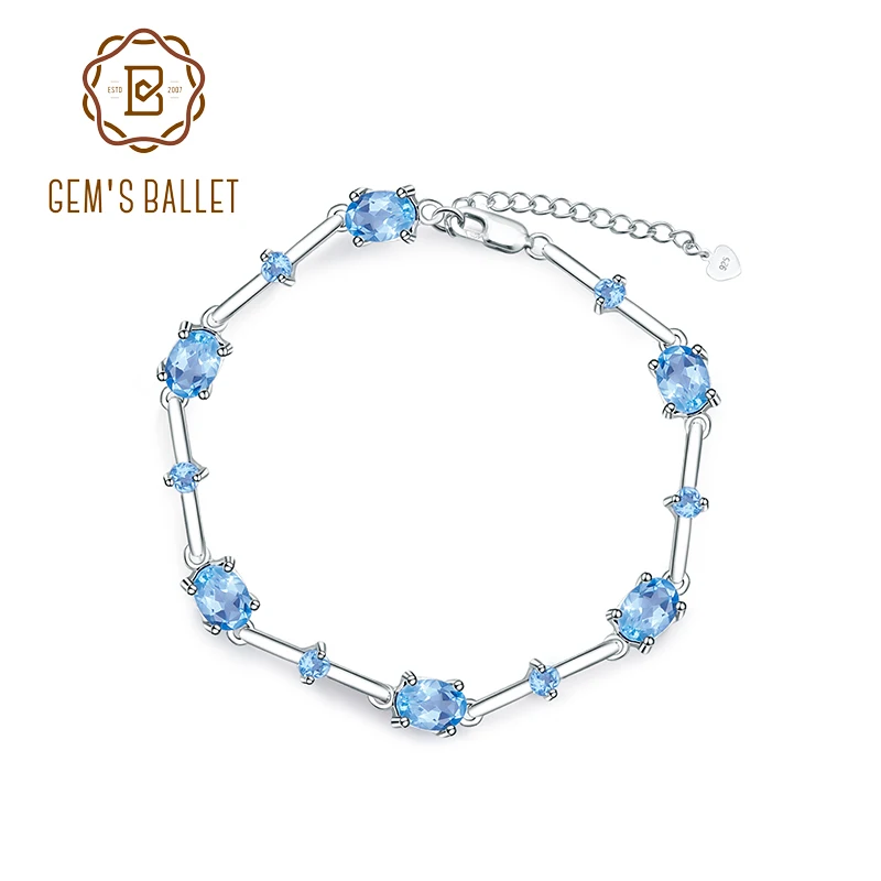 

GEM'S BALLET Natural Swiss Blue Topaz 925 sterling silver Gemstone Bracelets&bangles For Women Wedding Engagement jewelry