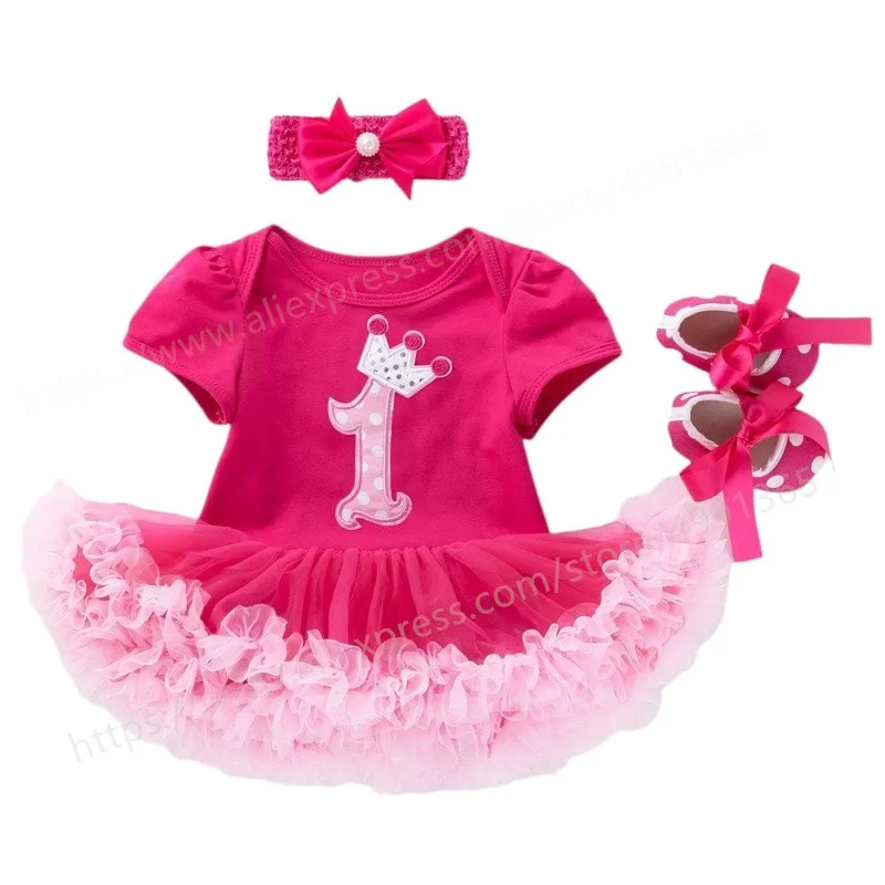 

Toddler Kids Baby Girl Dress 1 Year Birthday Wear Christening Party Dress Outfits Infant Princess Girls Clothes