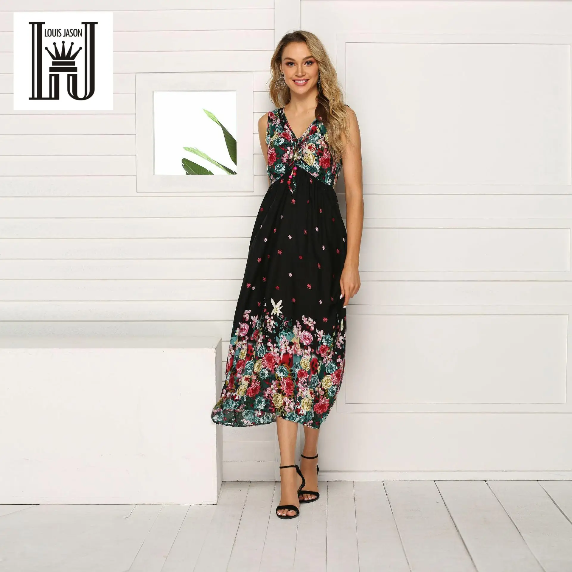 Луи Джейсон новая богемная подвеска юбка без Рукавов Платье с принтом длинная