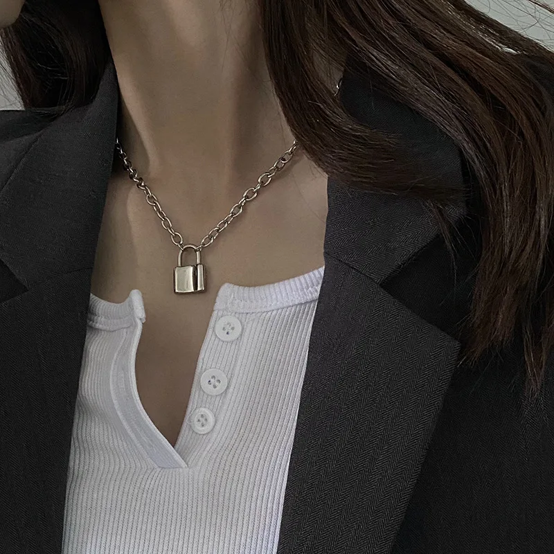 Замком рок ожерелье на длинной цепочке шею с замком ювелирные изделия в стиле