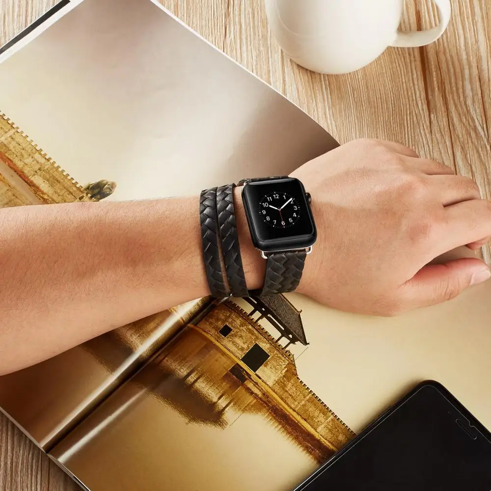 Натуральная кожа ремешок для наручных часов Apple Watch series 5/4/3/2/1 38 мм 42 двойной тур