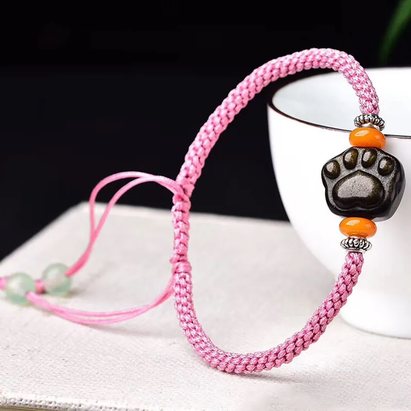 Браслеты из натурального черного обсидиана золотые браслеты камня резные с