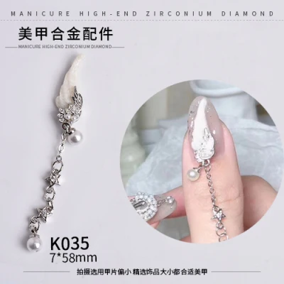 K035 Серебряный 5 шт. Птица/Сердце/Любовь Купидон дизайн ногтей циркон Длинная цепочка Кулон Ювелирные изделия ногтей циркон алмаз ногтей циркон украшения - Цвет: K035
