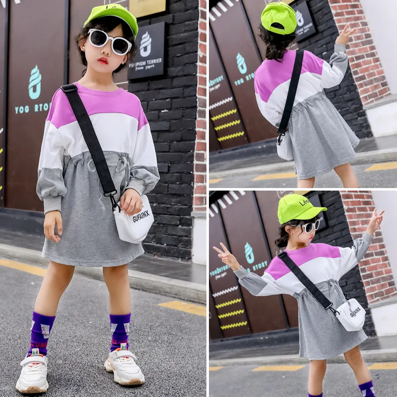 Новые весенние хлопковые платья с длинными рукавами для девочек Одежда детское