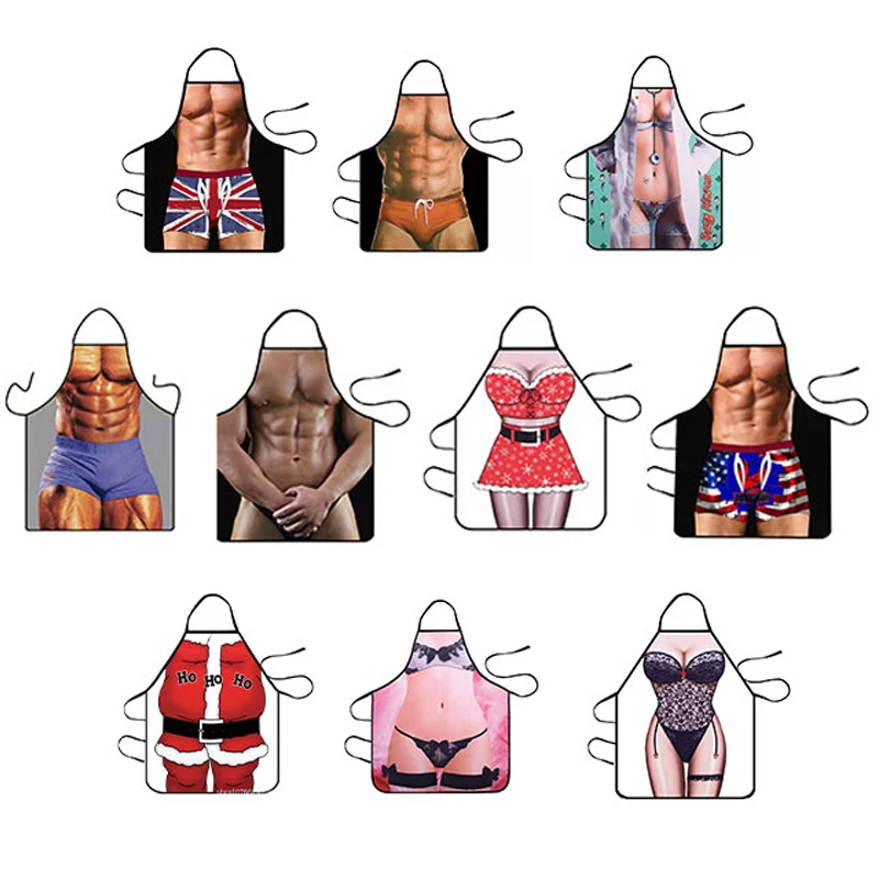 

Household Funny Muscle Man Kitchen Apron Sexy Women Cooking Pinafore Home Cleaning Tool 1Pcs