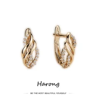 harong womans copper earrings flower shape details crystal sparkling jewelry stud earring accessories party wedding decoration