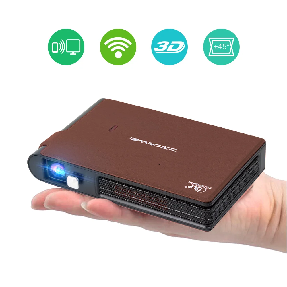 

Pocket Wifi Projector Mini HD DLP Battery Support 1080P Airplay 3D, Small Wireless Portable Pico Size with Speaker Auto Keystone