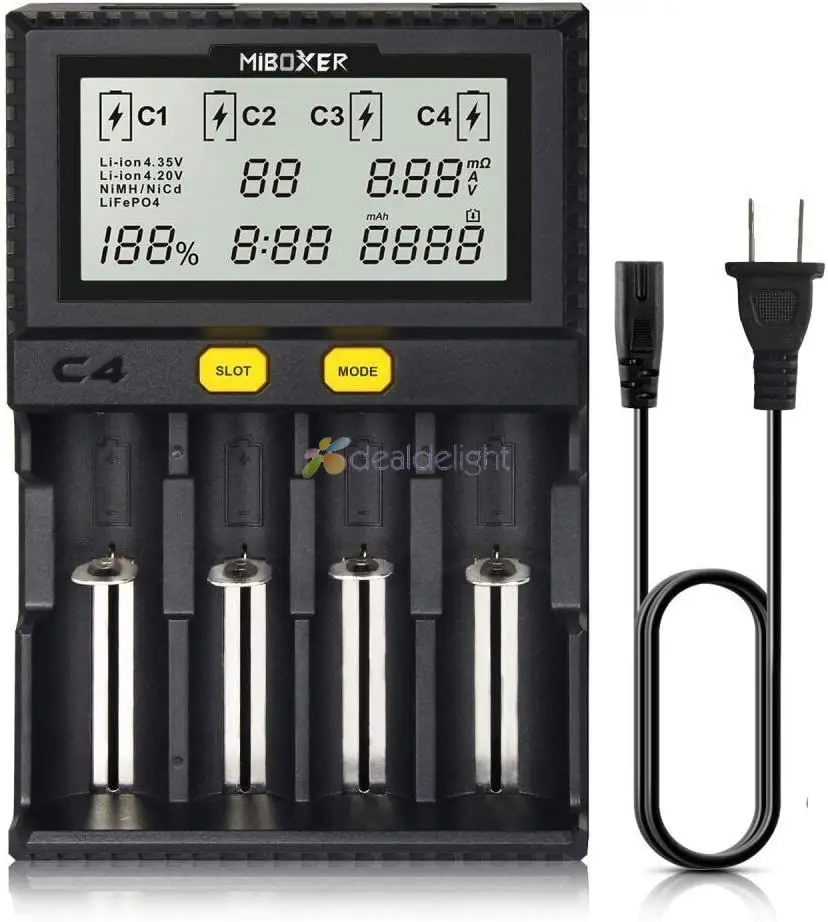 Зарядное устройство C4 Miboxer 4 слота для аккумуляторов 10340 10440 AA AAA 14500 18650 26650