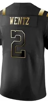 

BALIWEISA Colts Carson Wentz Black Golden Edition Jerseys T-shirt
