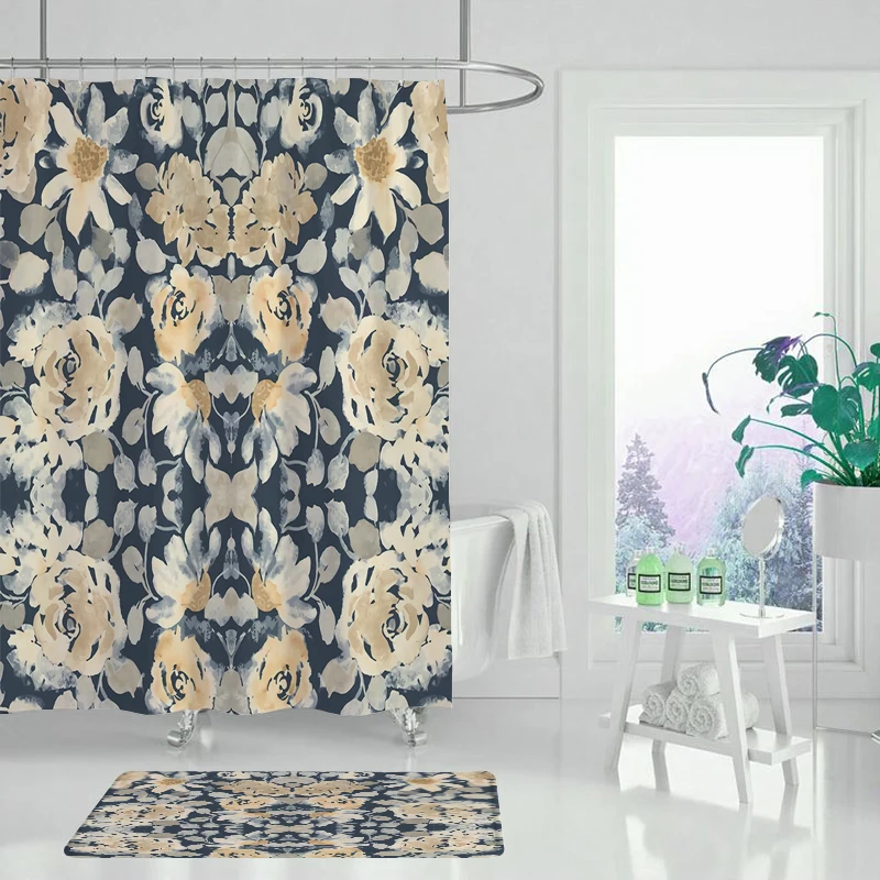 Занавеска для душа с лимоном фруктами цветами зелеными листьями