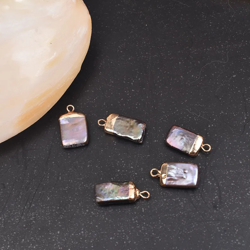 

10*14MM 10Pcs 100% Gilt Side Natural Purple Edison Baroque Freshwater Pearl Heterosexual Rectangular Charms Jewelry Pendants