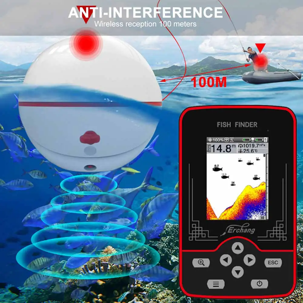 Скидка Эхолот-рыболокатор Erchang, беспроводной портативный 3D эхолот, водонепроницаемость 60 м, глубина обнаружения