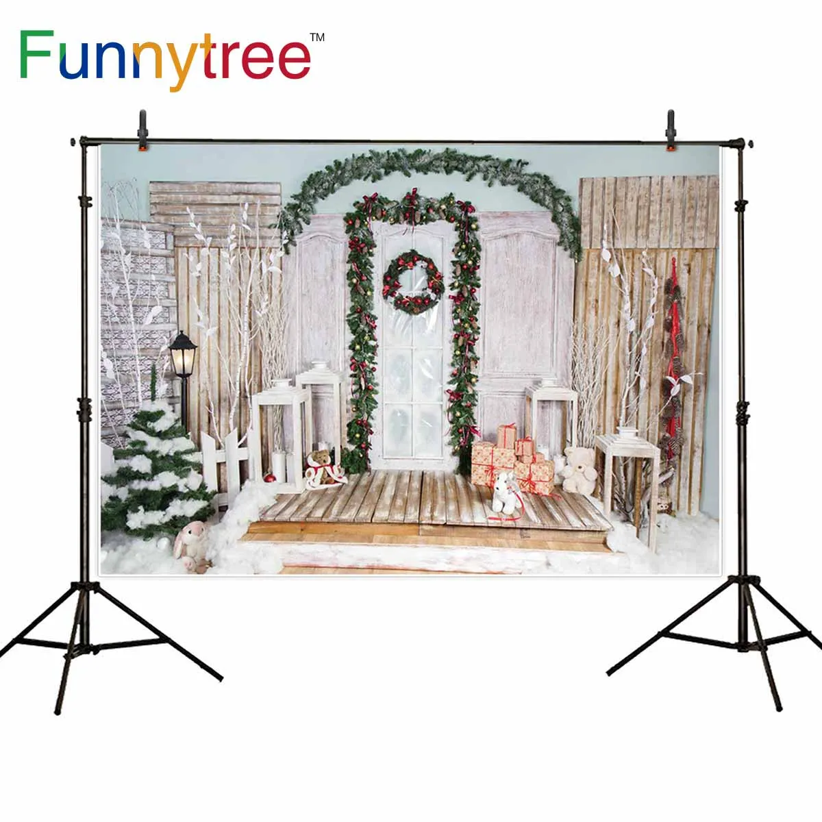 Funnytree фотостудия Новогодняя фоновая фотография Рождество фон дерево фонарь снег