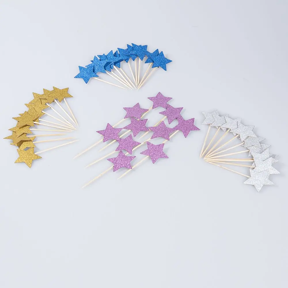 Топпер для торта блестящий золотой и серебряный 10 шт./лот украшение в виде звезды