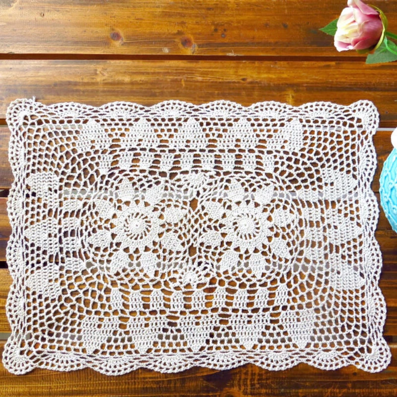 Винтажный вязаный крючком цветок кружева ажурный Ретро бежевый белый коврик для