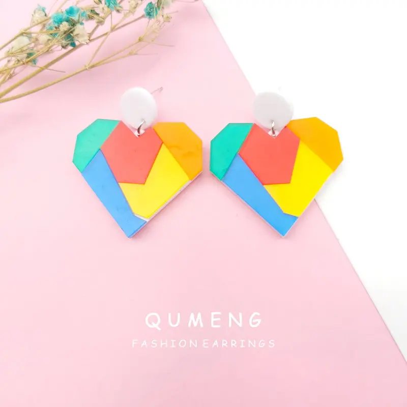 

QUMENG 2020 огромные неоновые серьги в стиле панк с строчкой в форме сердца